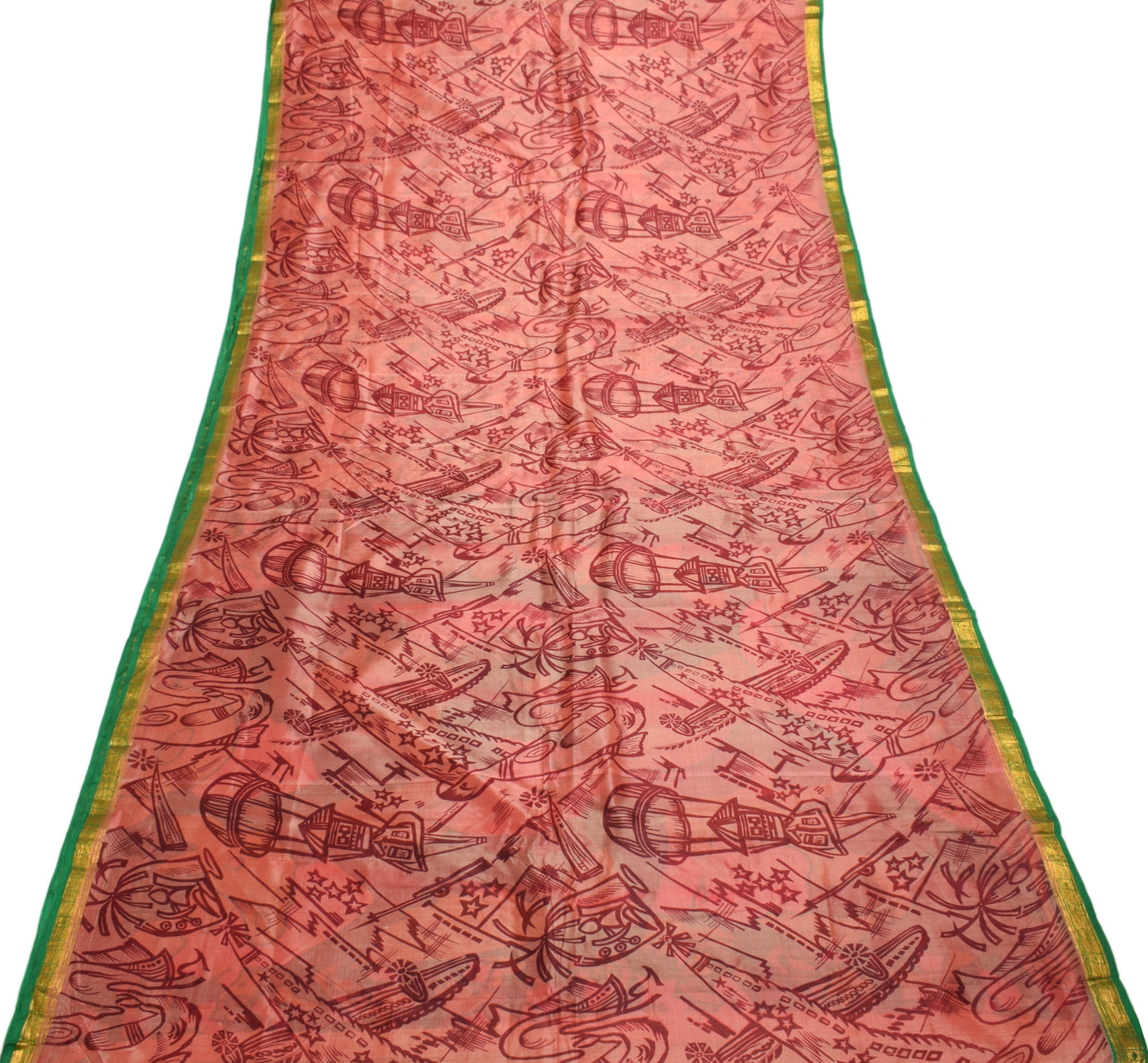 Sushila Vintage Peach Indian Saree 100% Pure Silk Printed Soft Craft Fabric