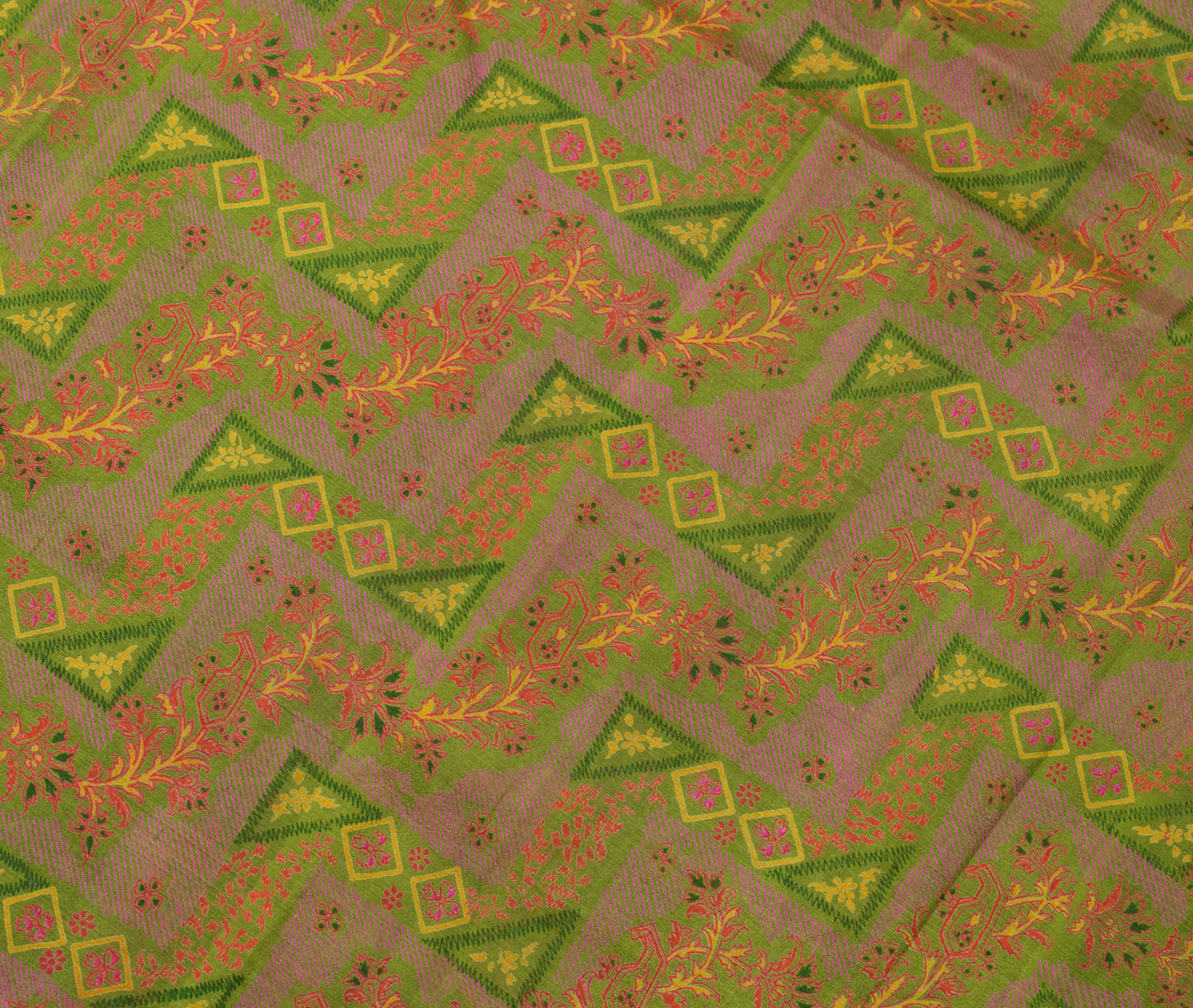 Sushila Vintage Green Saree 100% Pure Silk Printed Floral 5 YD Soft Craft Fabric
