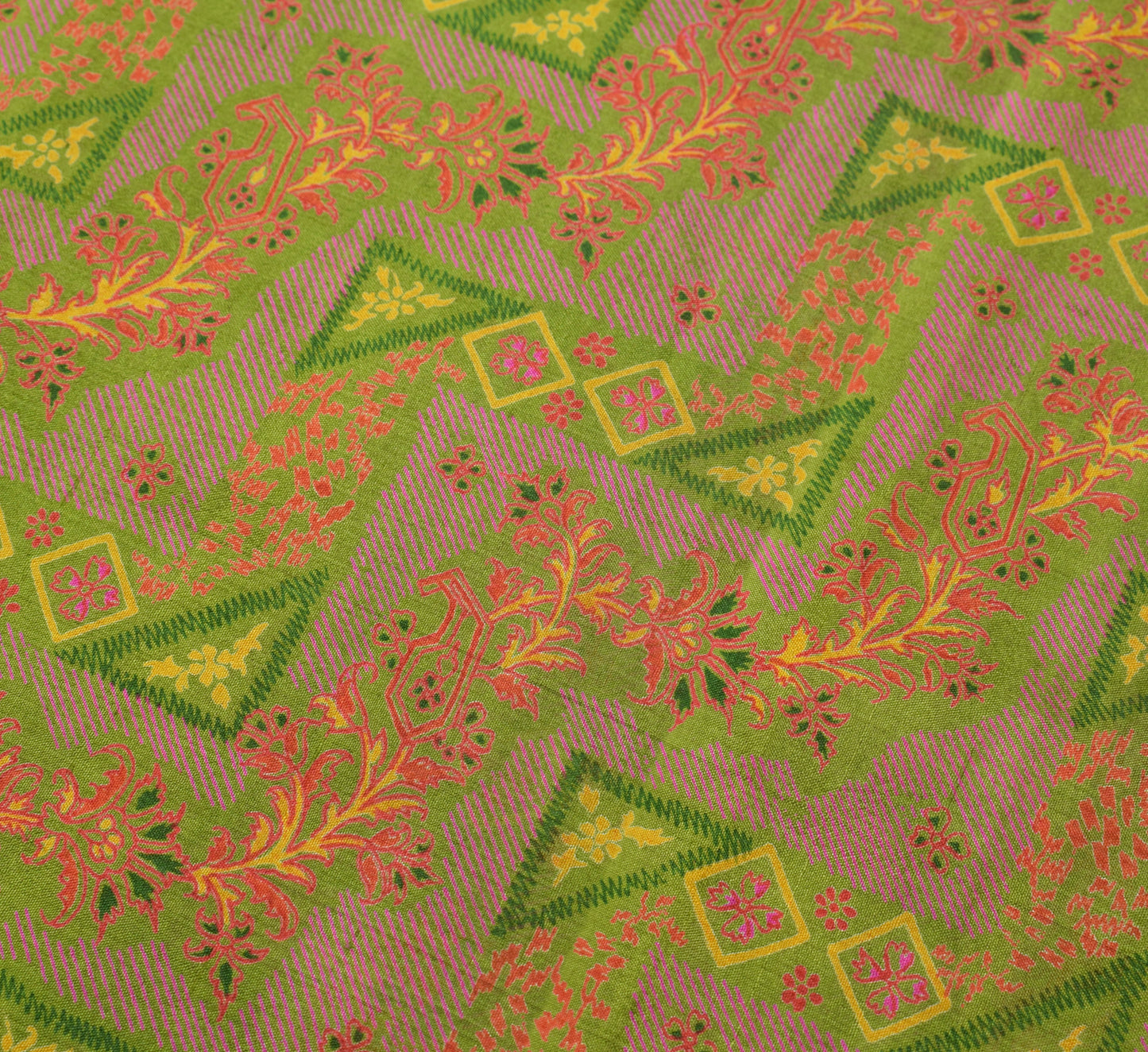 Sushila Vintage Green Saree 100% Pure Silk Printed Floral 5 YD Soft Craft Fabric