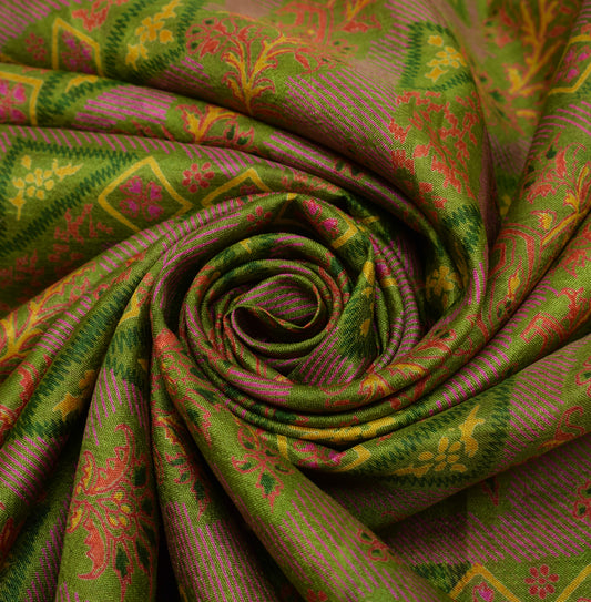Sushila Vintage Green Saree 100% Pure Silk Printed Floral 5 YD Soft Craft Fabric