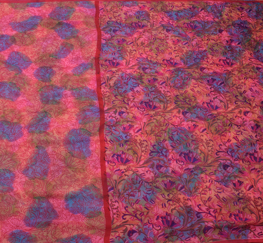 Sushila Vintage Multi-Color Saree 100% Pure Georgette Silk Printed Craft Fabric