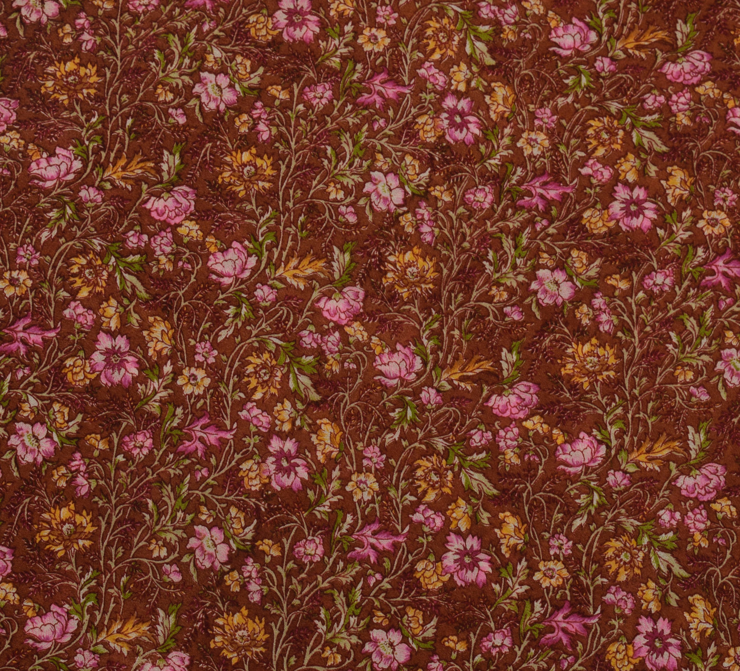 Sushila Vintage Brown Saree 100% Pure Silk Printed Floral 5 YD Soft Craft Fabric