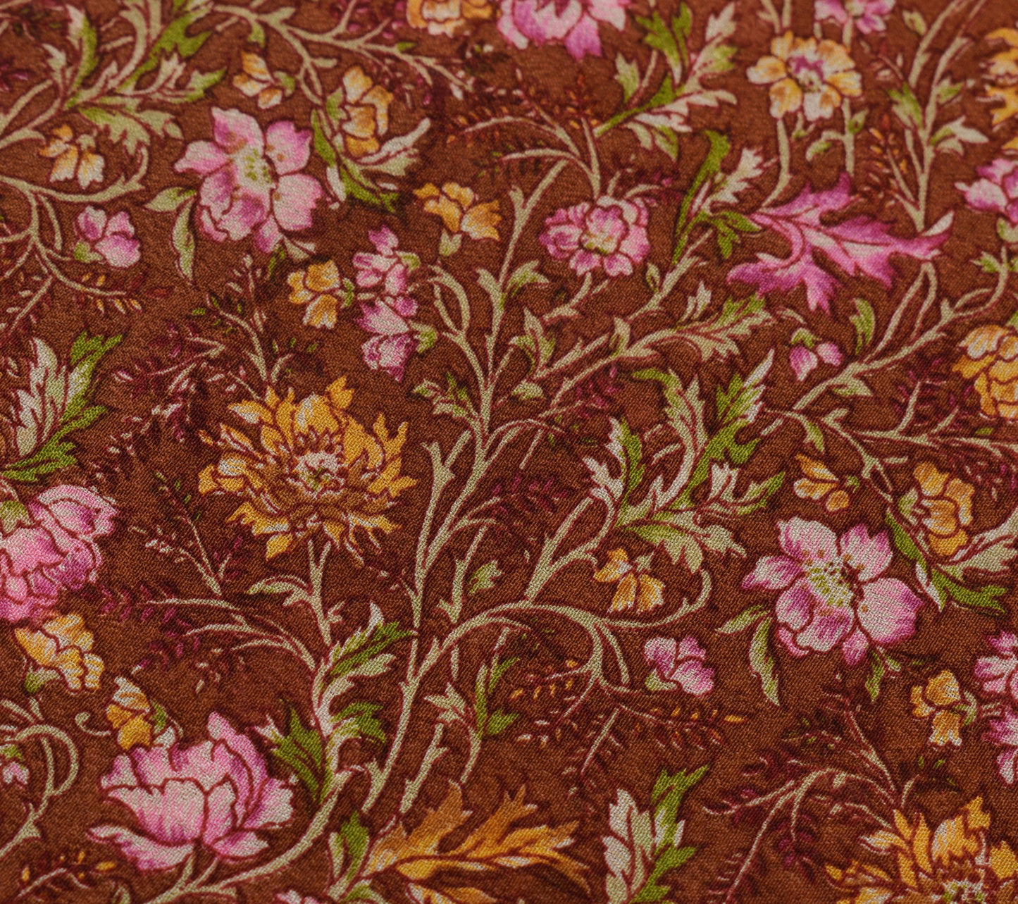 Sushila Vintage Brown Saree 100% Pure Silk Printed Floral 5 YD Soft Craft Fabric