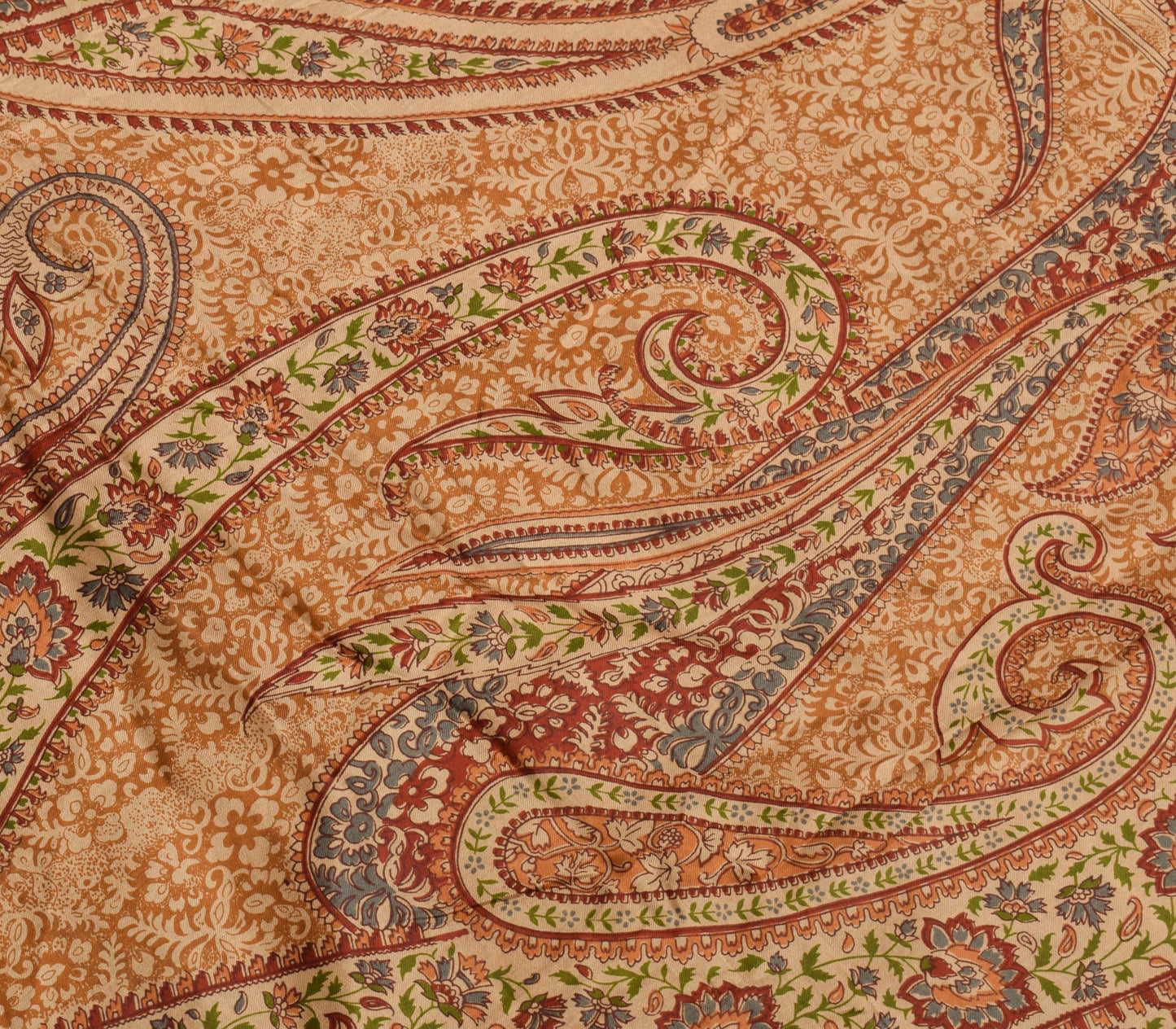 Sushila Vintage Brown Saree 100%Pure Silk Printed Paisley 5 YD Soft Craft Fabric