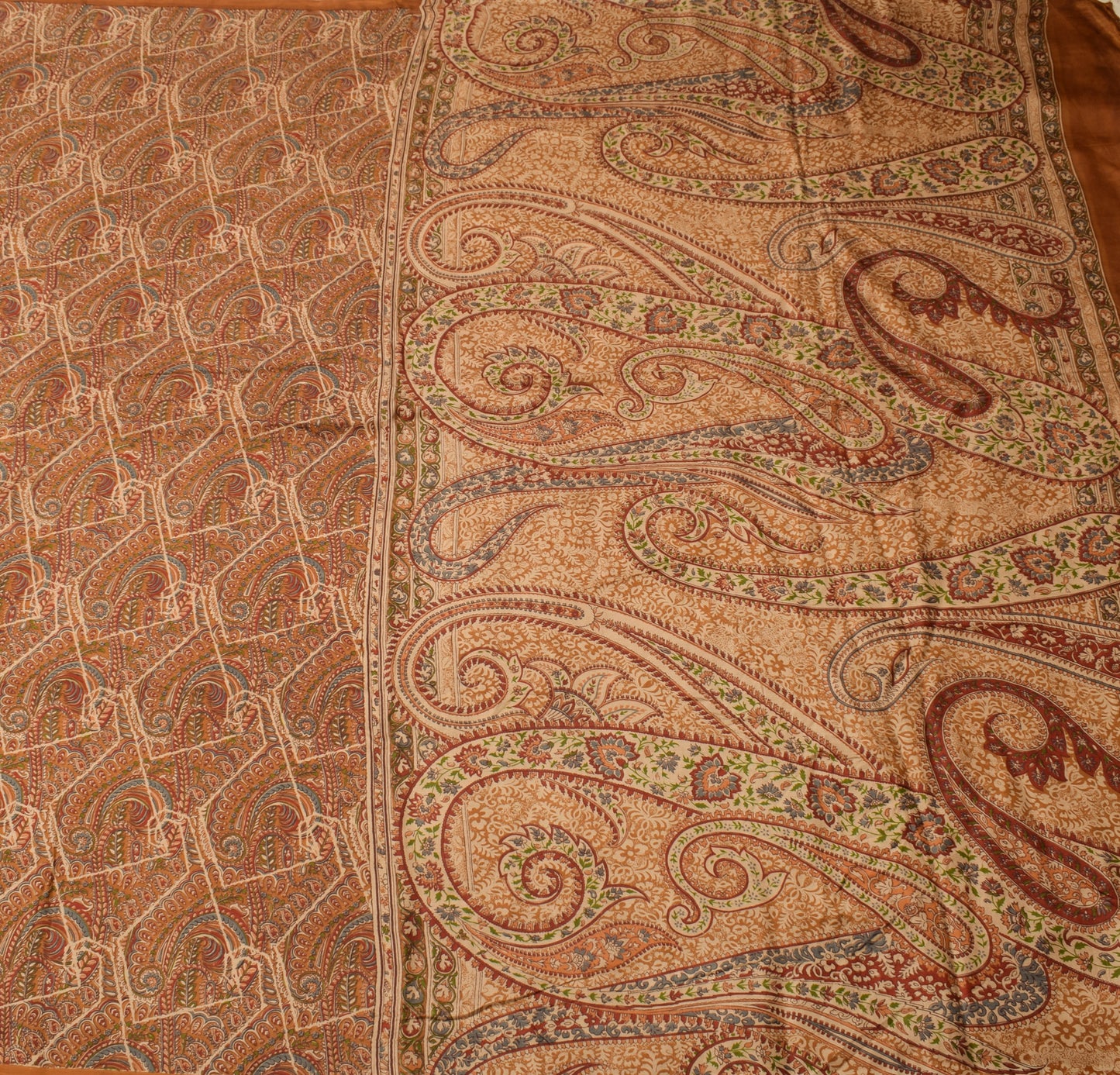 Sushila Vintage Brown Saree 100%Pure Silk Printed Paisley 5 YD Soft Craft Fabric