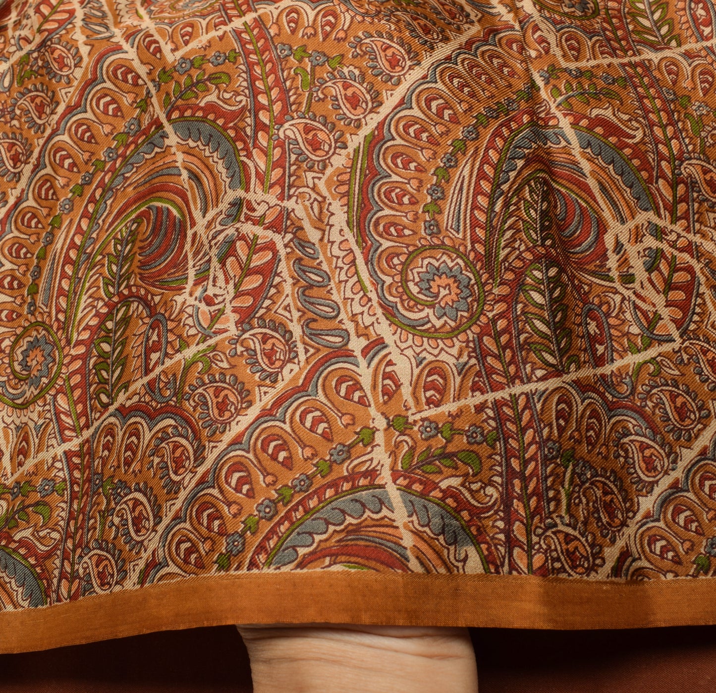 Sushila Vintage Brown Saree 100%Pure Silk Printed Paisley 5 YD Soft Craft Fabric