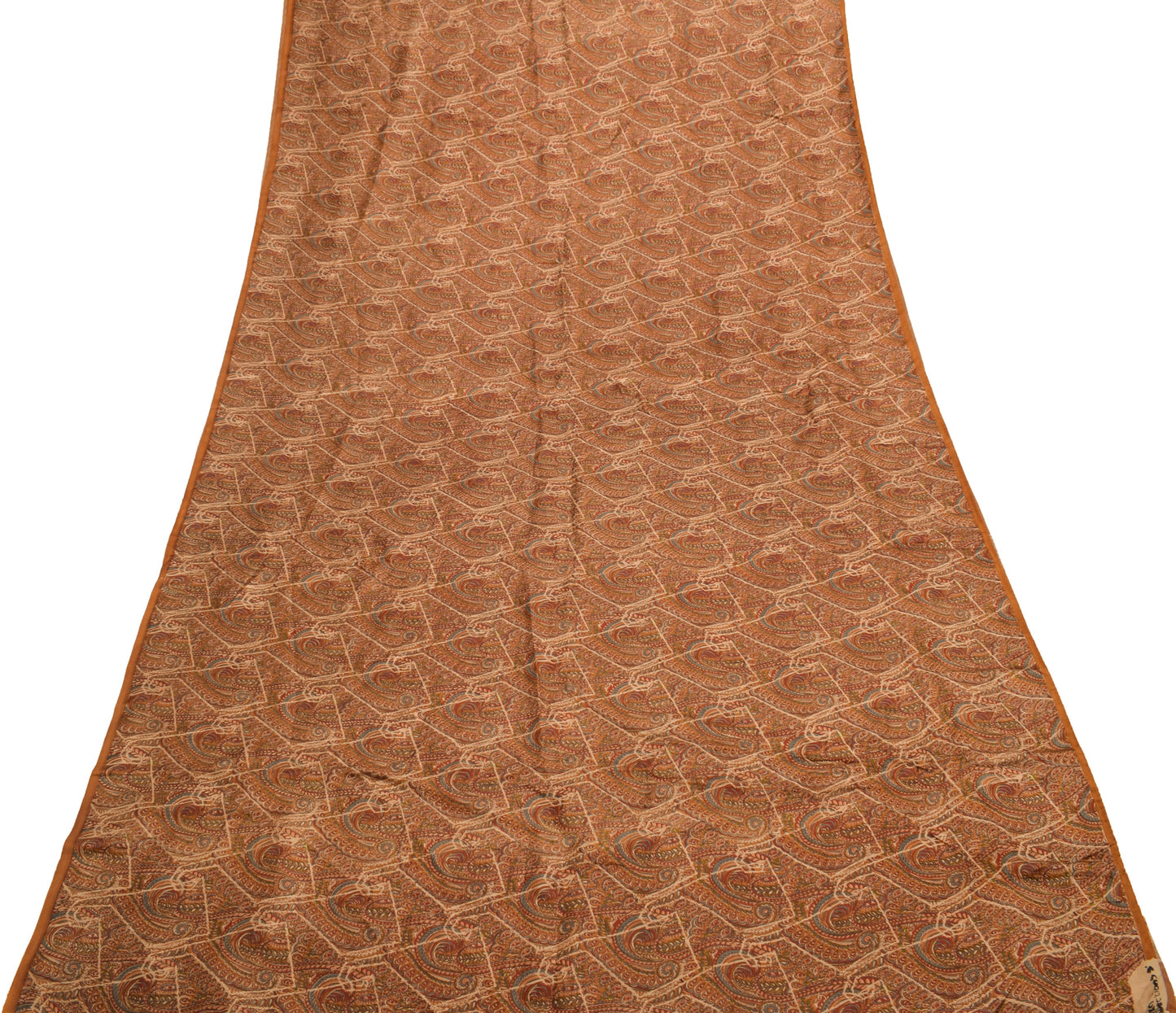 Sushila Vintage Brown Saree 100%Pure Silk Printed Paisley 5 YD Soft Craft Fabric