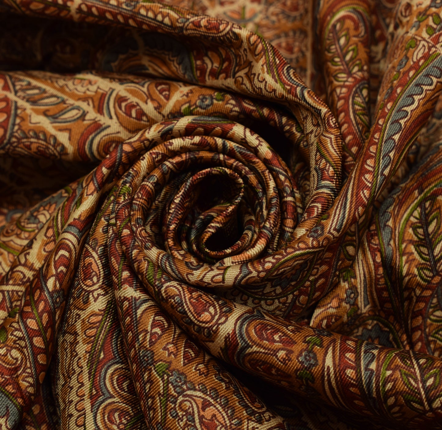 Sushila Vintage Brown Saree 100%Pure Silk Printed Paisley 5 YD Soft Craft Fabric