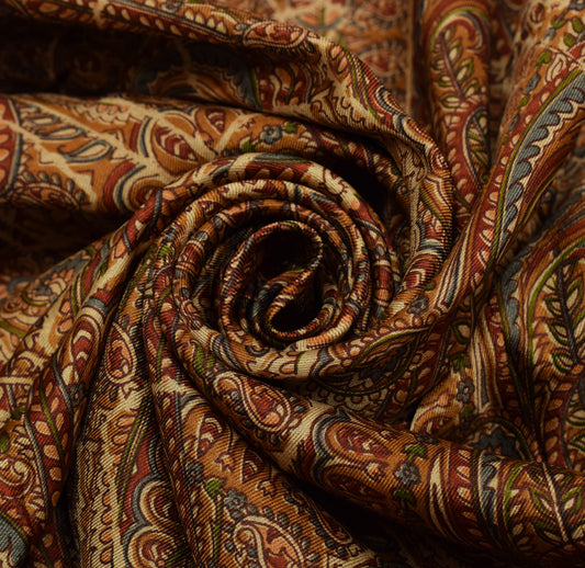 Sushila Vintage Brown Saree 100%Pure Silk Printed Paisley 5 YD Soft Craft Fabric
