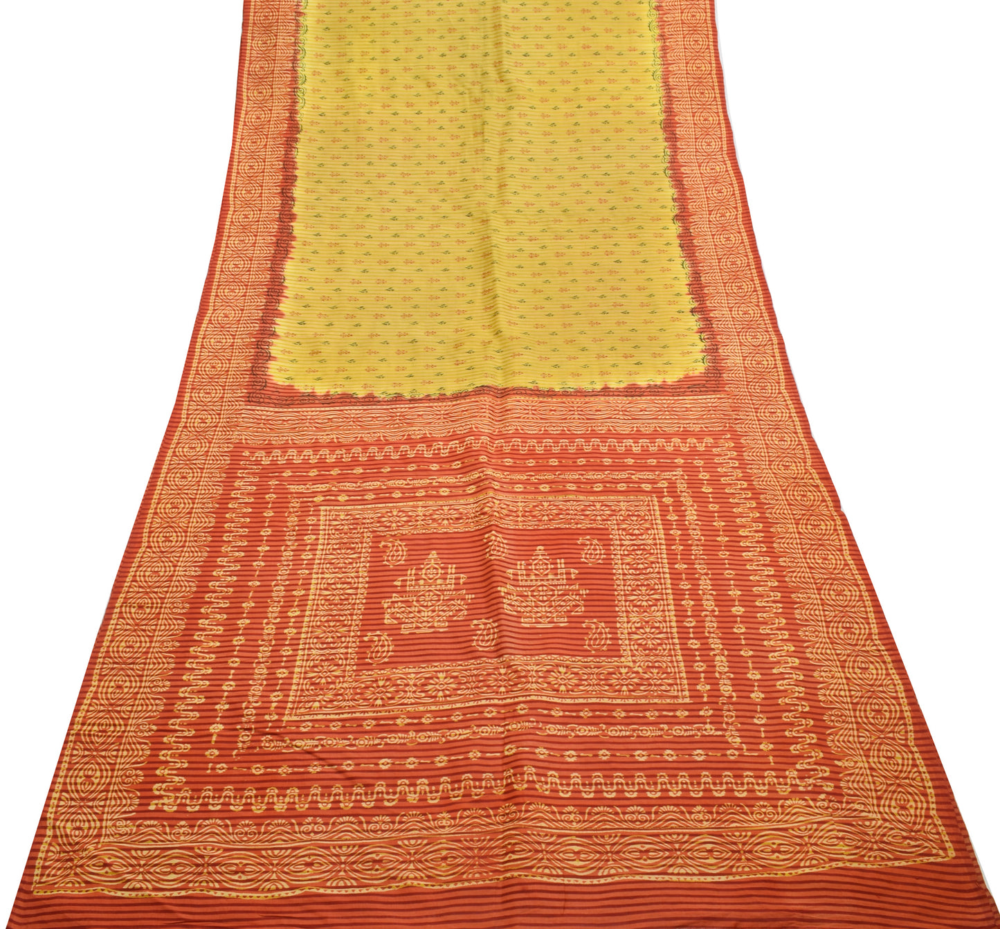 Sushila Vintage Green Indian Saree 100% Pure Silk Printed Floral Craft Fabric