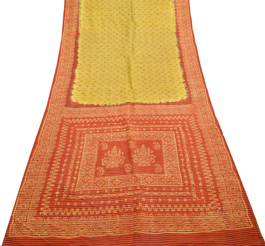 Sushila Vintage Green Indian Saree 100% Pure Silk Printed Floral Craft Fabric