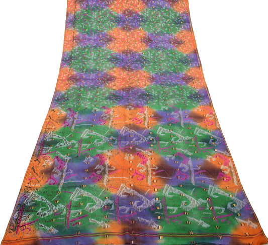 Sushila Vintage Multi-Color Saree 100% Pure Silk Printed 5 YD Soft Craft Fabric