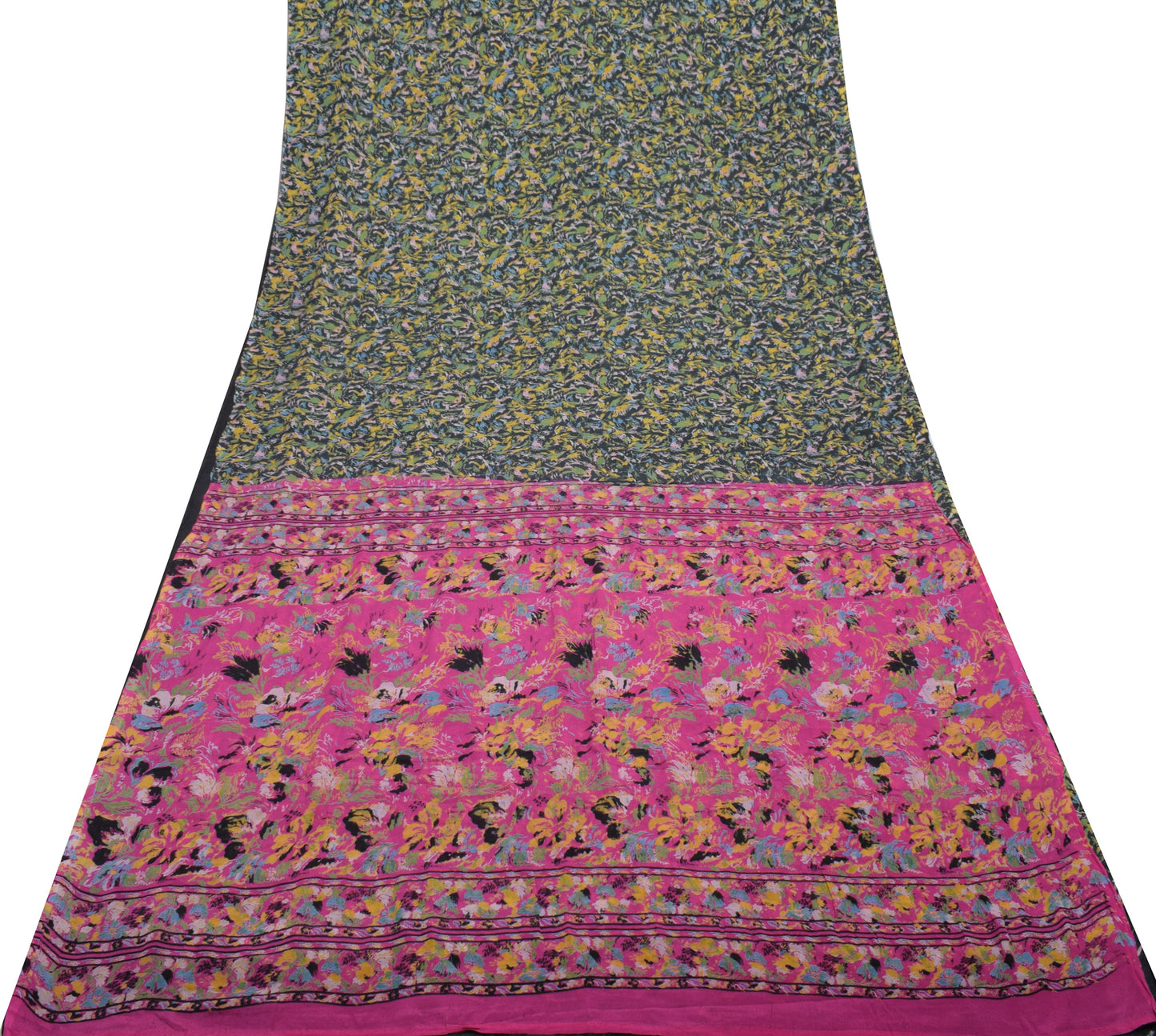 Sushila Vintage Black Indian Saree 100% Pure Silk Printed 5 YD Soft Craft Fabric