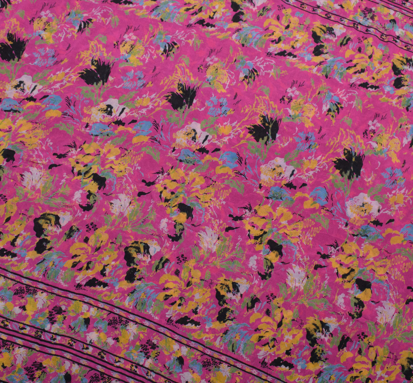 Sushila Vintage Black Indian Saree 100% Pure Silk Printed 5 YD Soft Craft Fabric