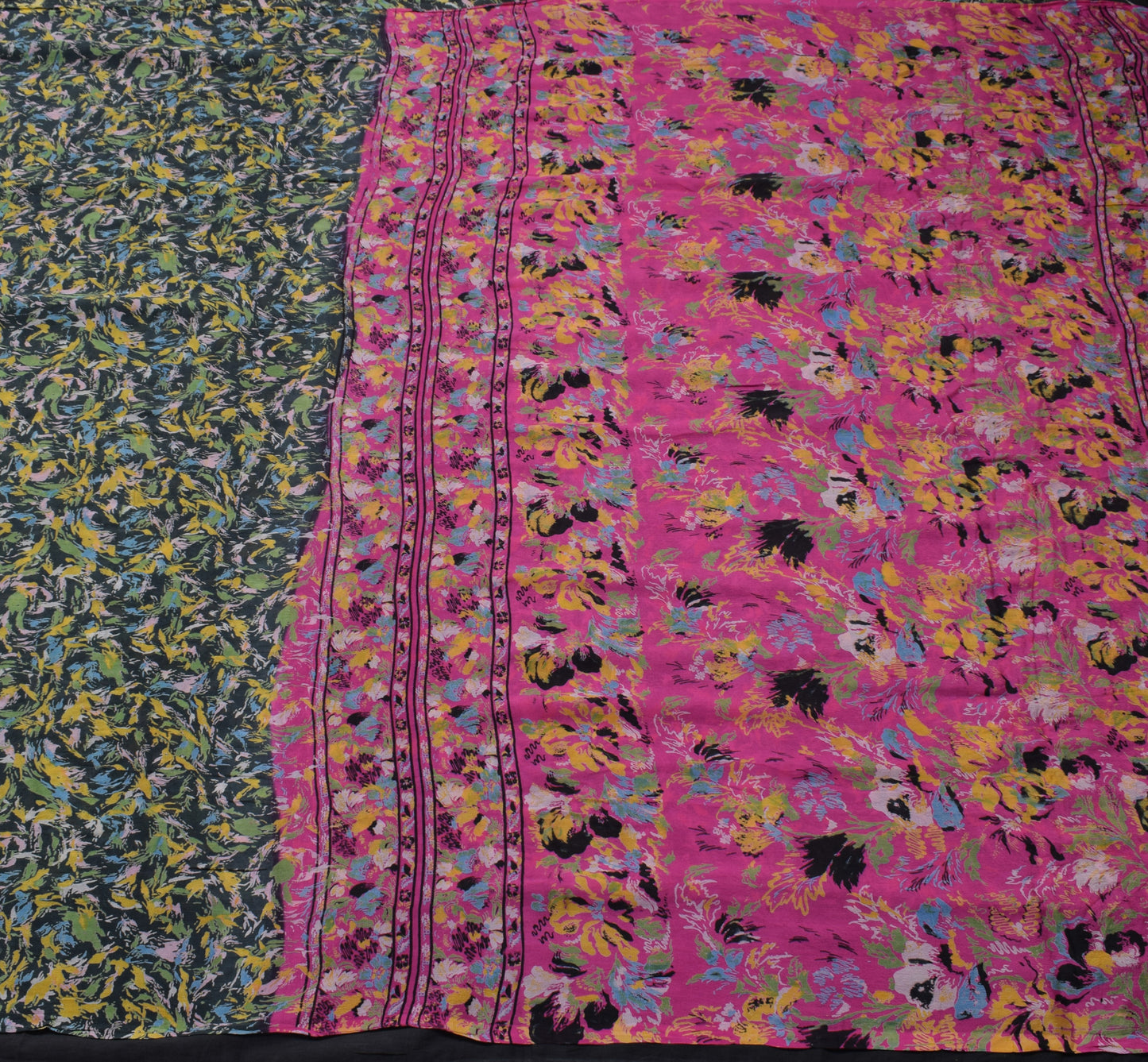Sushila Vintage Black Indian Saree 100% Pure Silk Printed 5 YD Soft Craft Fabric