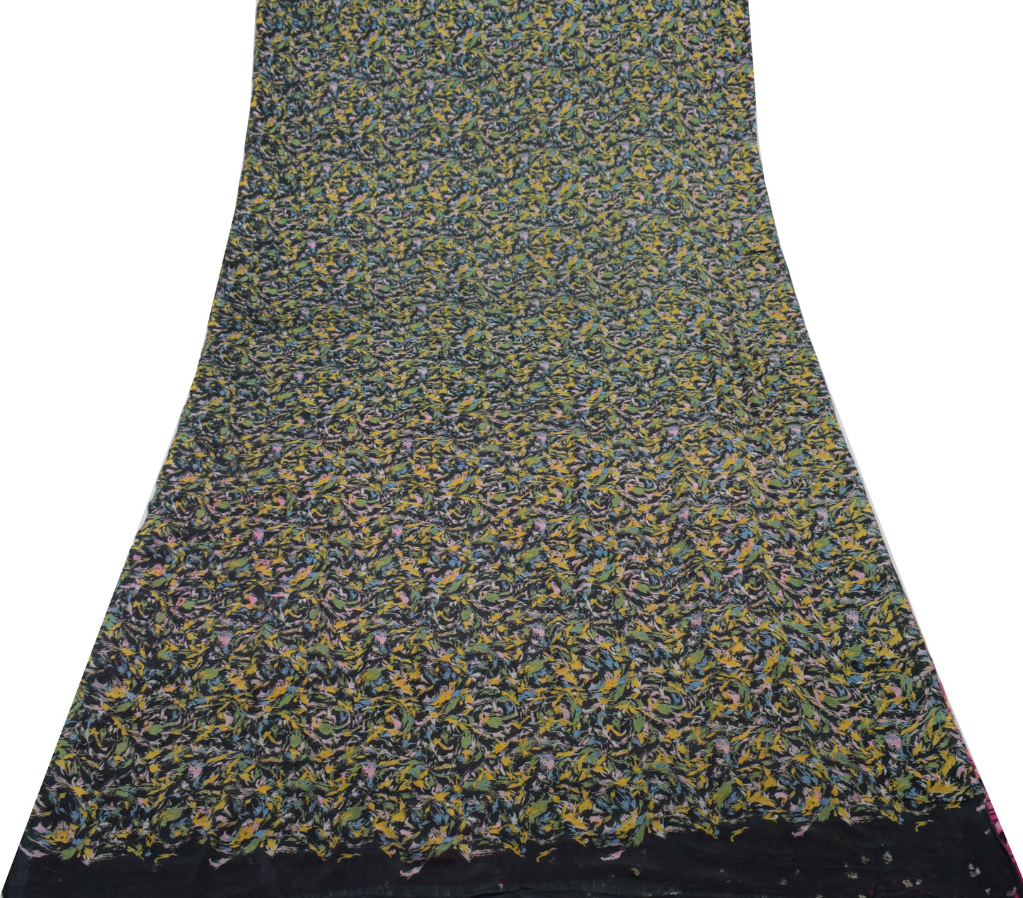 Sushila Vintage Black Indian Saree 100% Pure Silk Printed 5 YD Soft Craft Fabric