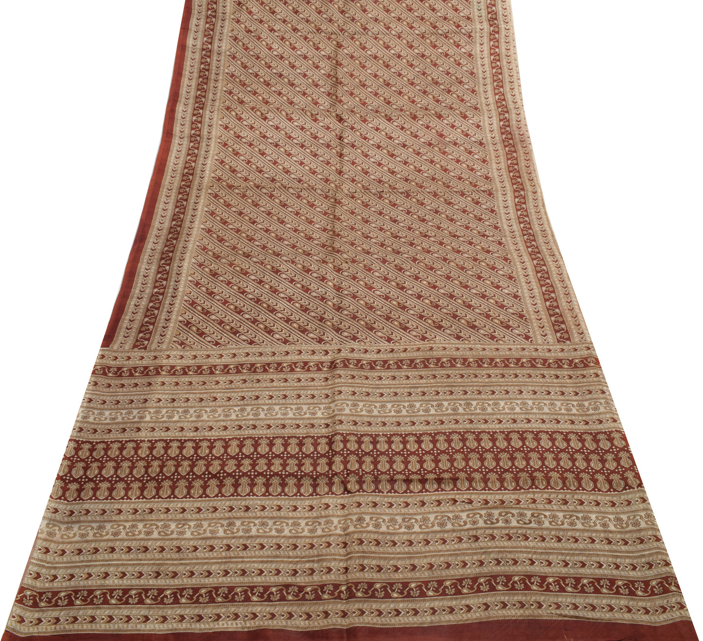 Sushila Vintage Indian Saree 100% Pure Silk Printed Pailsey Soft Craft Fabric