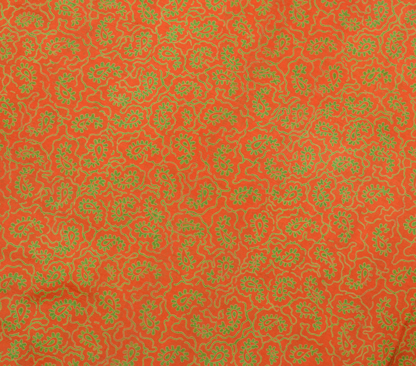 Sushila Vintage Orange Saree 100% Pure Silk Printed Paisley Soft Craft Fabric