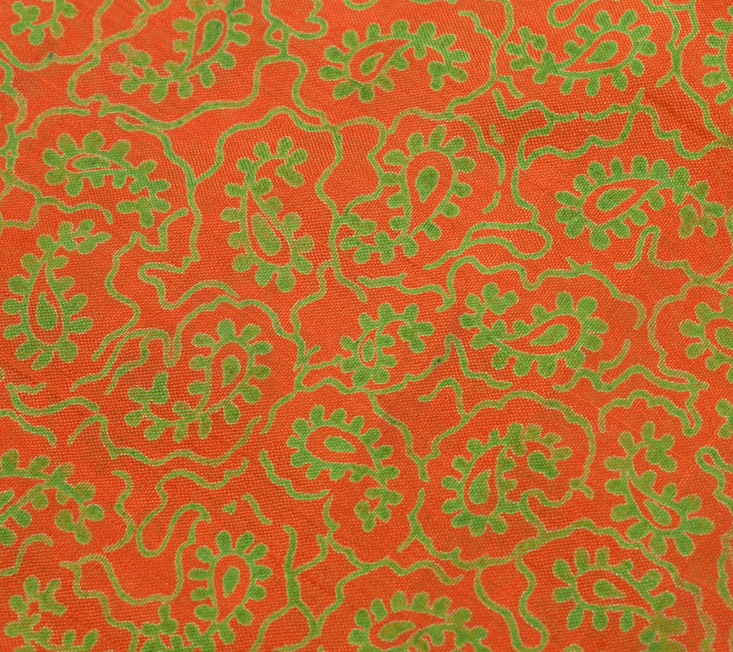 Sushila Vintage Orange Saree 100% Pure Silk Printed Paisley Soft Craft Fabric