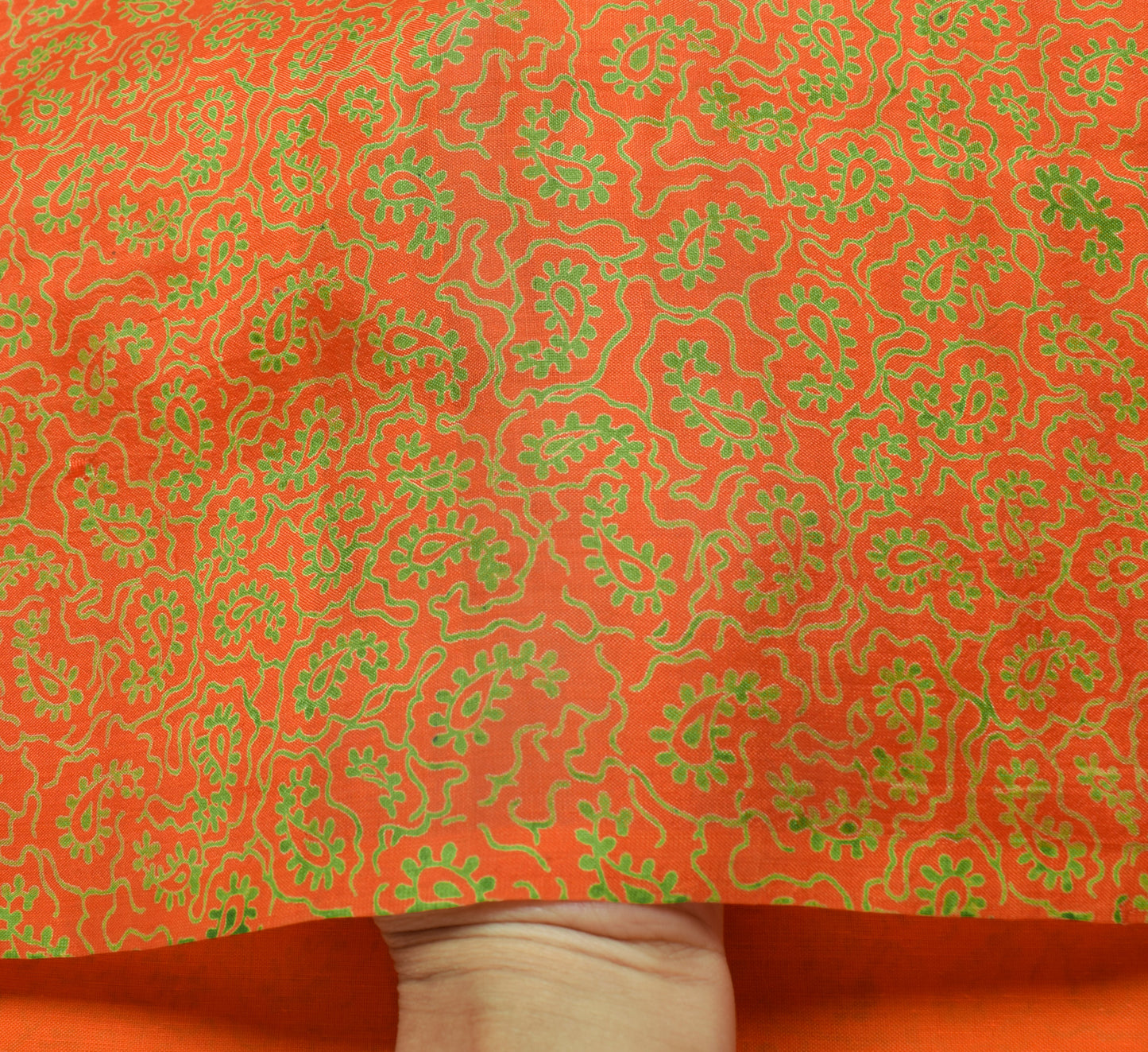 Sushila Vintage Orange Saree 100% Pure Silk Printed Paisley Soft Craft Fabric