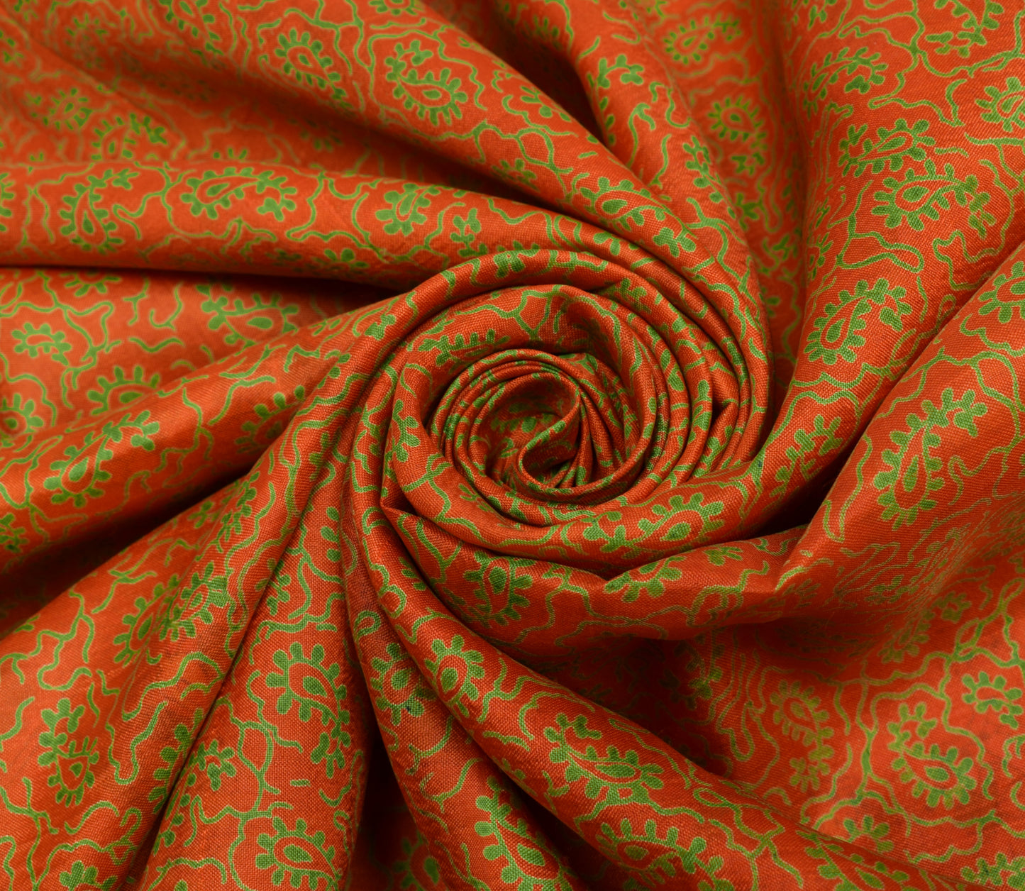 Sushila Vintage Orange Saree 100% Pure Silk Printed Paisley Soft Craft Fabric