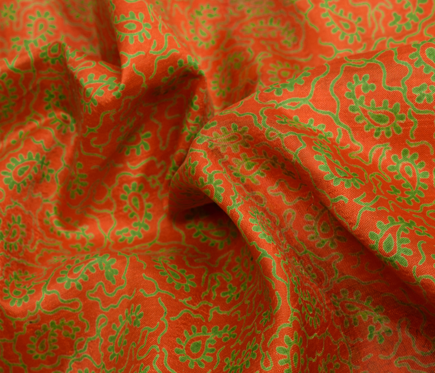 Sushila Vintage Orange Saree 100% Pure Silk Printed Paisley Soft Craft Fabric