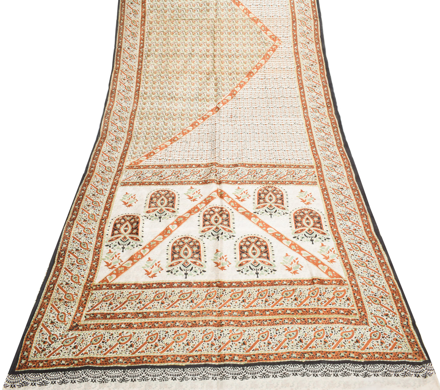 Sushila Vintage White Saree 100% Pure Silk Printed Floral 5 Yard  Craft Fabric