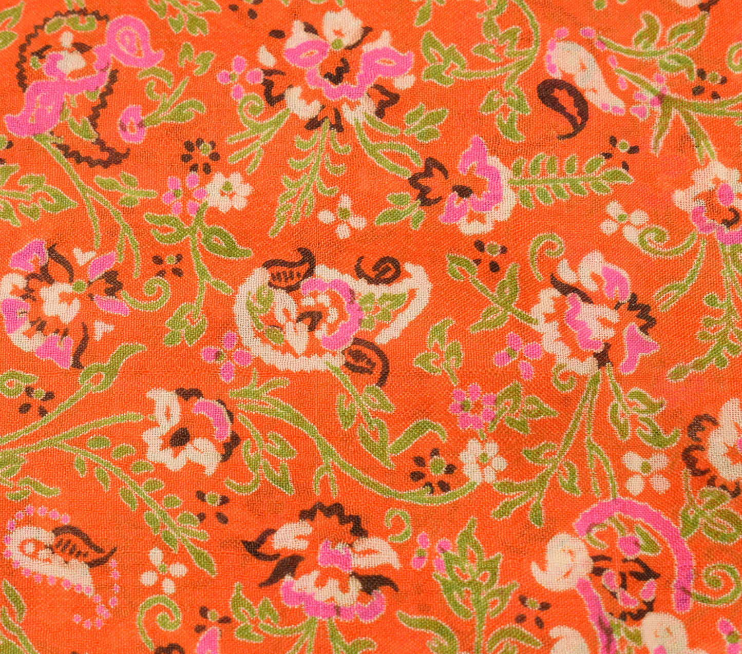 Sushila Vintage Orange Saree 100% Pure Silk Printed Paisley Soft Craft Fabric