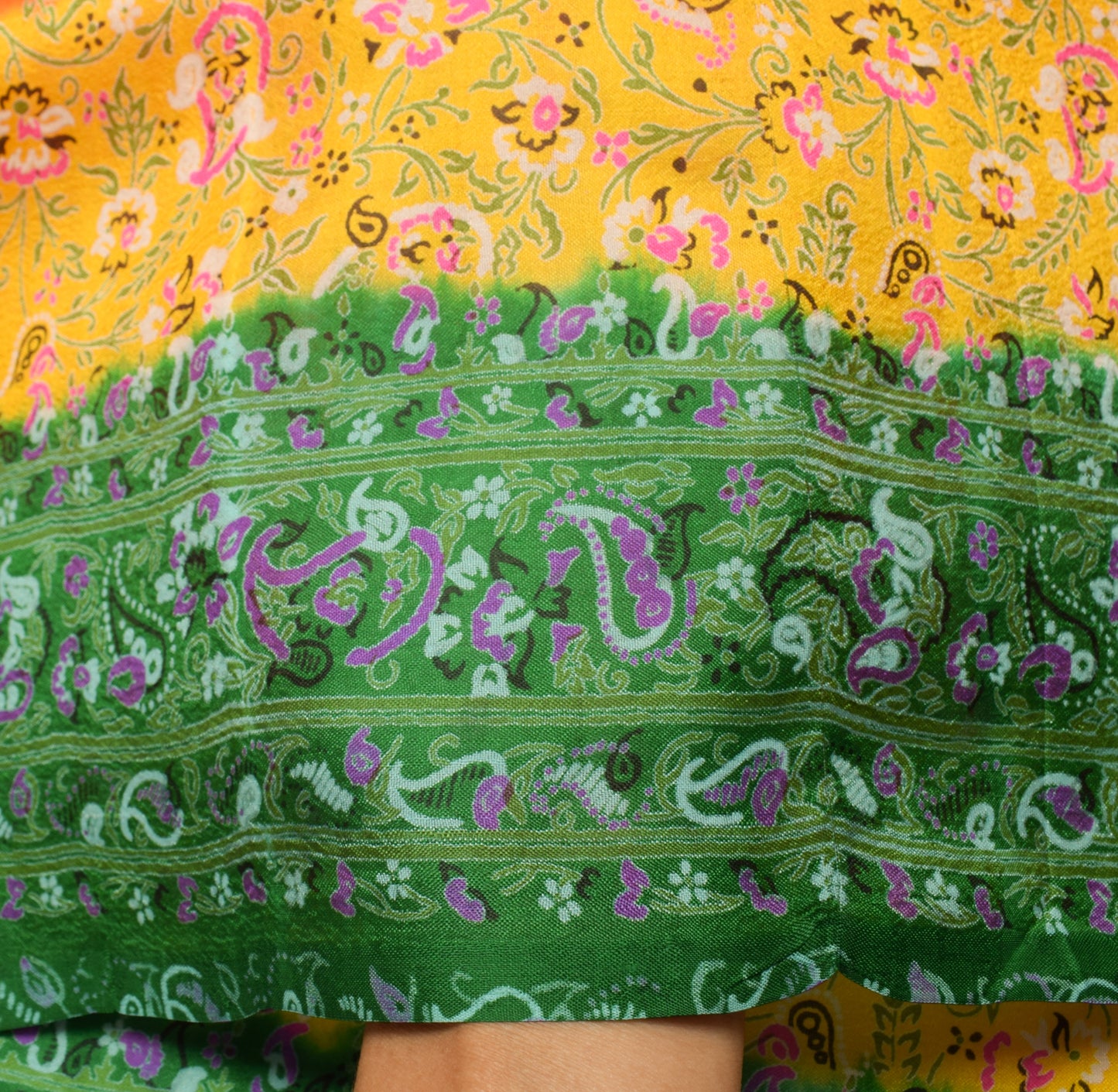 Sushila Vintage Orange Saree 100% Pure Silk Printed Paisley Soft Craft Fabric