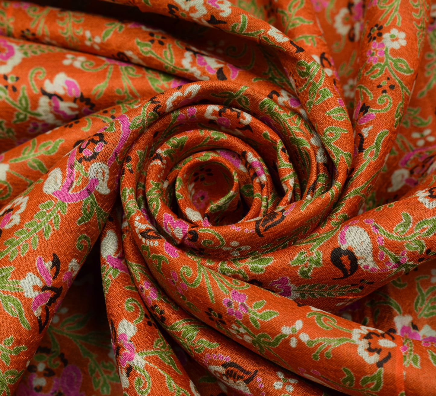 Sushila Vintage Orange Saree 100% Pure Silk Printed Paisley Soft Craft Fabric