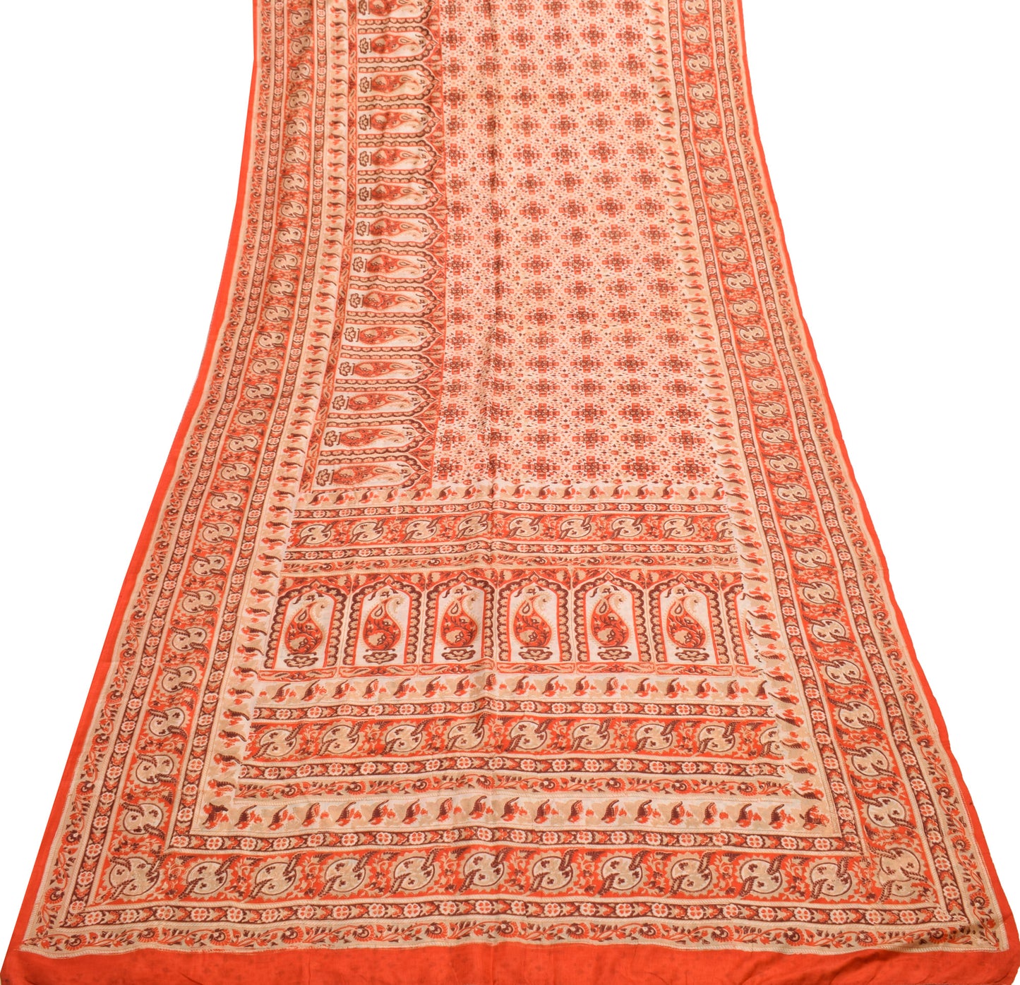 Sushila Vintage Indian Saree 100% Pure Silk Printed Floral Soft Craft Fabric