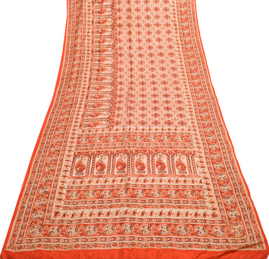 Sushila Vintage Indian Saree 100% Pure Silk Printed Floral Soft Craft Fabric