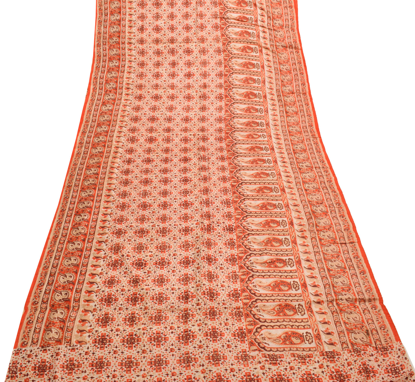 Sushila Vintage Indian Saree 100% Pure Silk Printed Floral Soft Craft Fabric