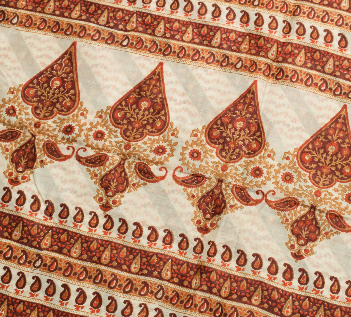 Sushila Vintage Cream Saree 100% Pure Silk Printed Floral 5 Yard Craft Fabric