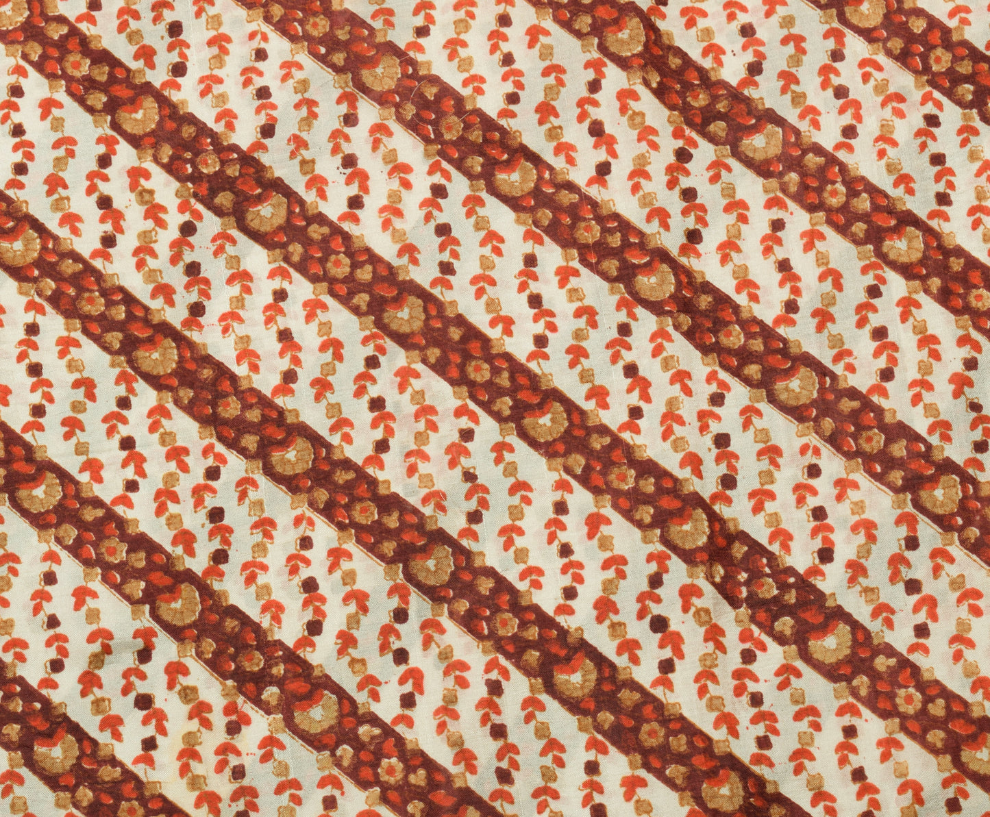 Sushila Vintage Cream Saree 100% Pure Silk Printed Floral 5 Yard Craft Fabric