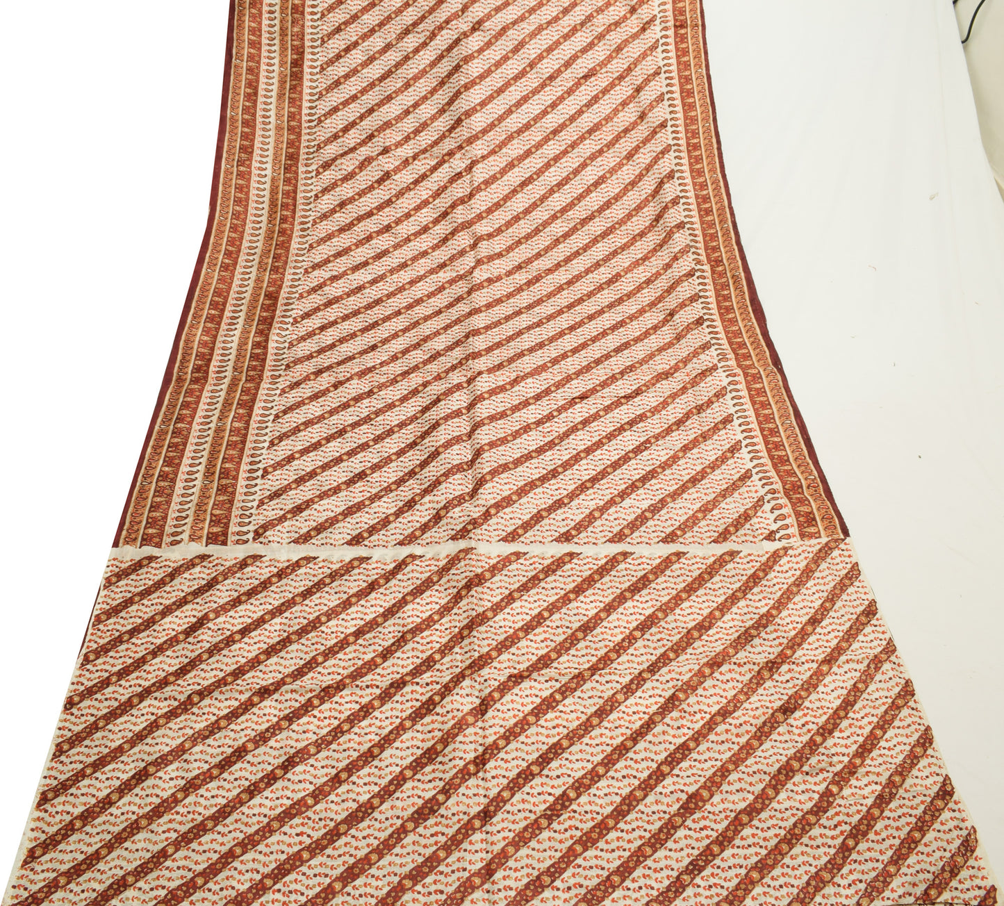 Sushila Vintage Cream Saree 100% Pure Silk Printed Floral 5 Yard Craft Fabric
