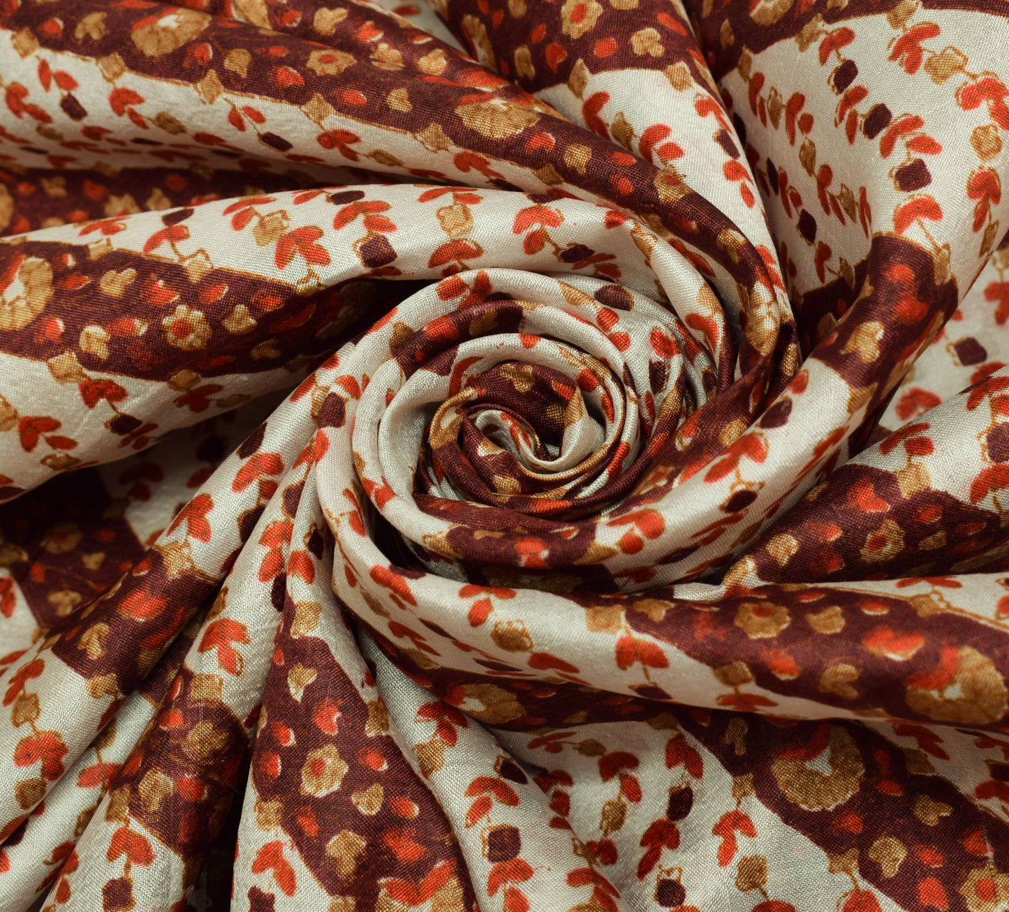 Sushila Vintage Cream Saree 100% Pure Silk Printed Floral 5 Yard Craft Fabric