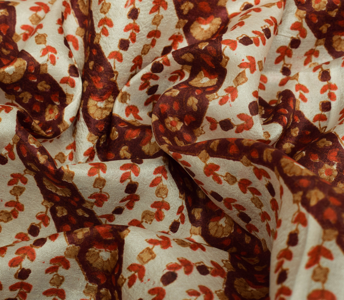 Sushila Vintage Cream Saree 100% Pure Silk Printed Floral 5 Yard Craft Fabric