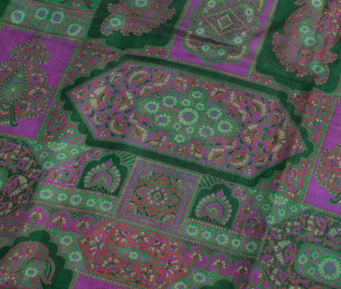 Sushila Vintage Green Saree 100% Pure Silk Printed Floral Soft Craft Fabric