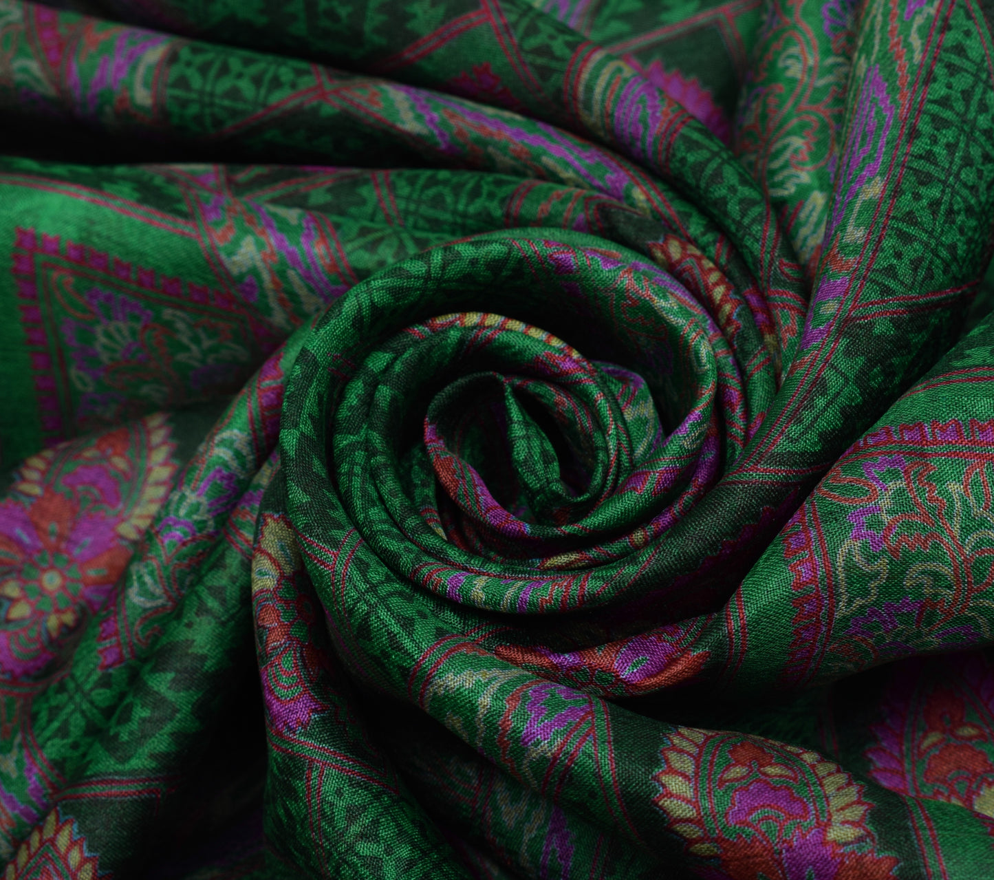 Sushila Vintage Green Saree 100% Pure Silk Printed Floral Soft Craft Fabric