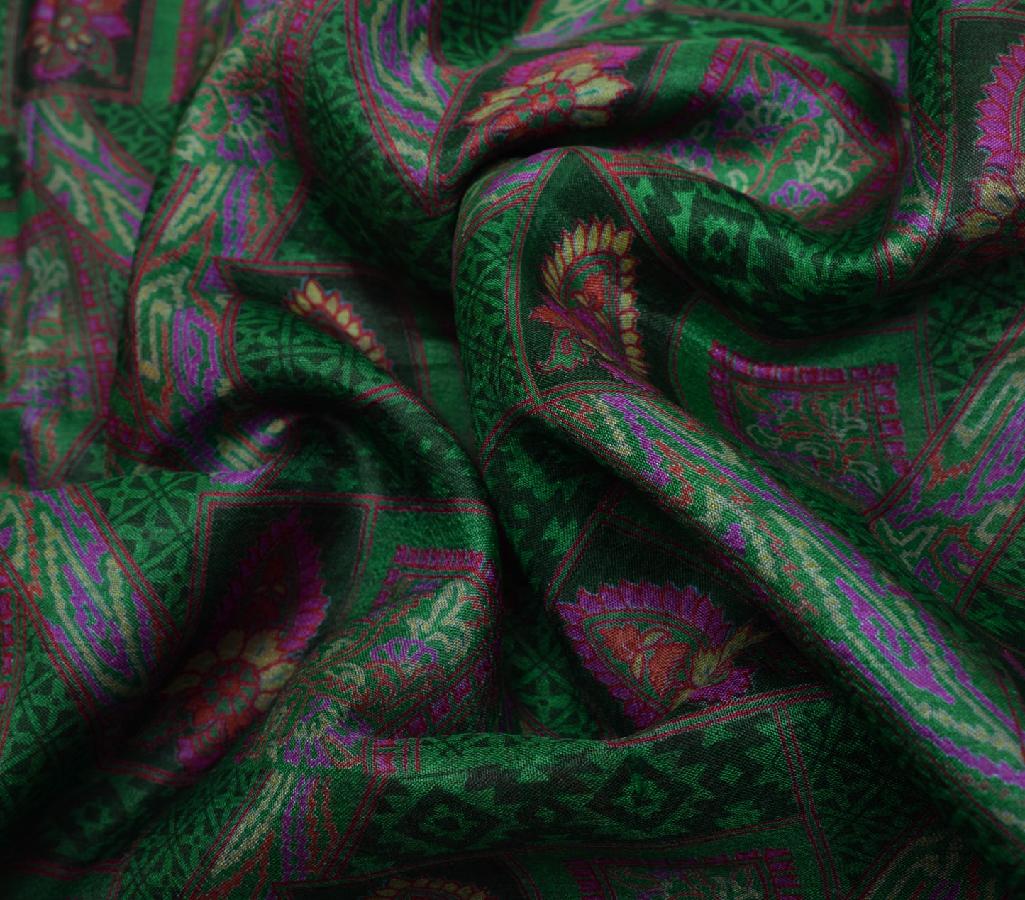 Sushila Vintage Green Saree 100% Pure Silk Printed Floral Soft Craft Fabric