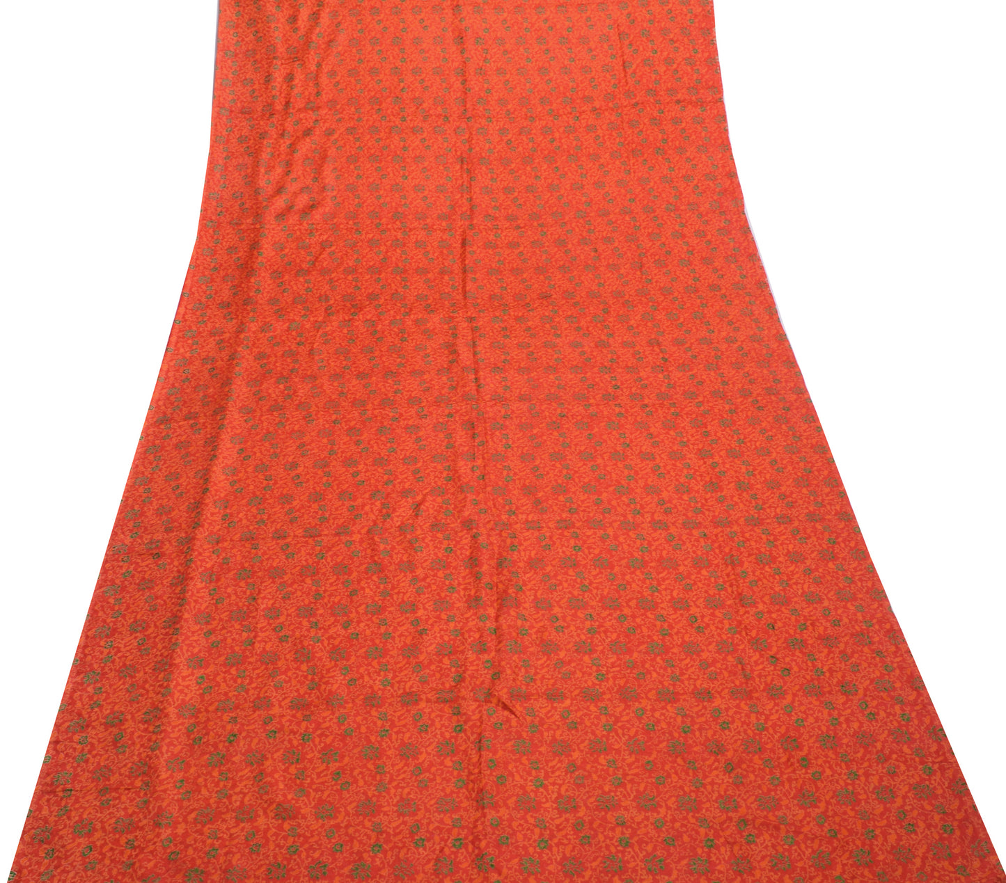 Sushila Vintage Dark Orange Saree 100%Pure Silk Printed Floral Soft Craft Fabric