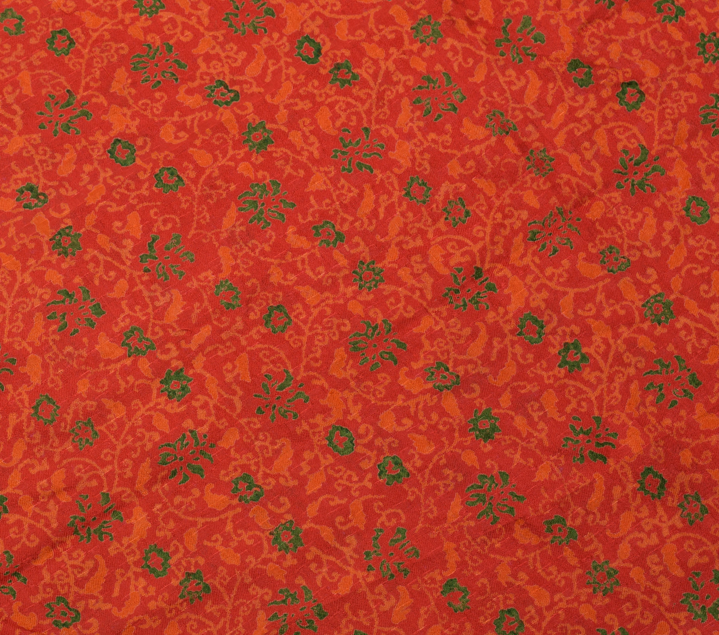 Sushila Vintage Dark Orange Saree 100%Pure Silk Printed Floral Soft Craft Fabric