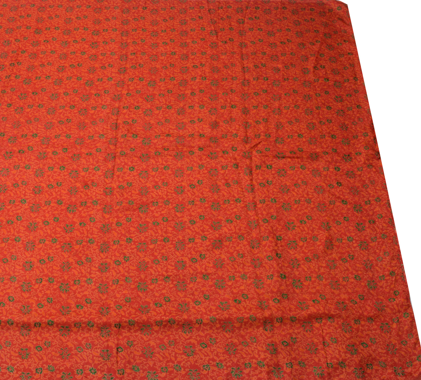 Sushila Vintage Dark Orange Saree 100%Pure Silk Printed Floral Soft Craft Fabric