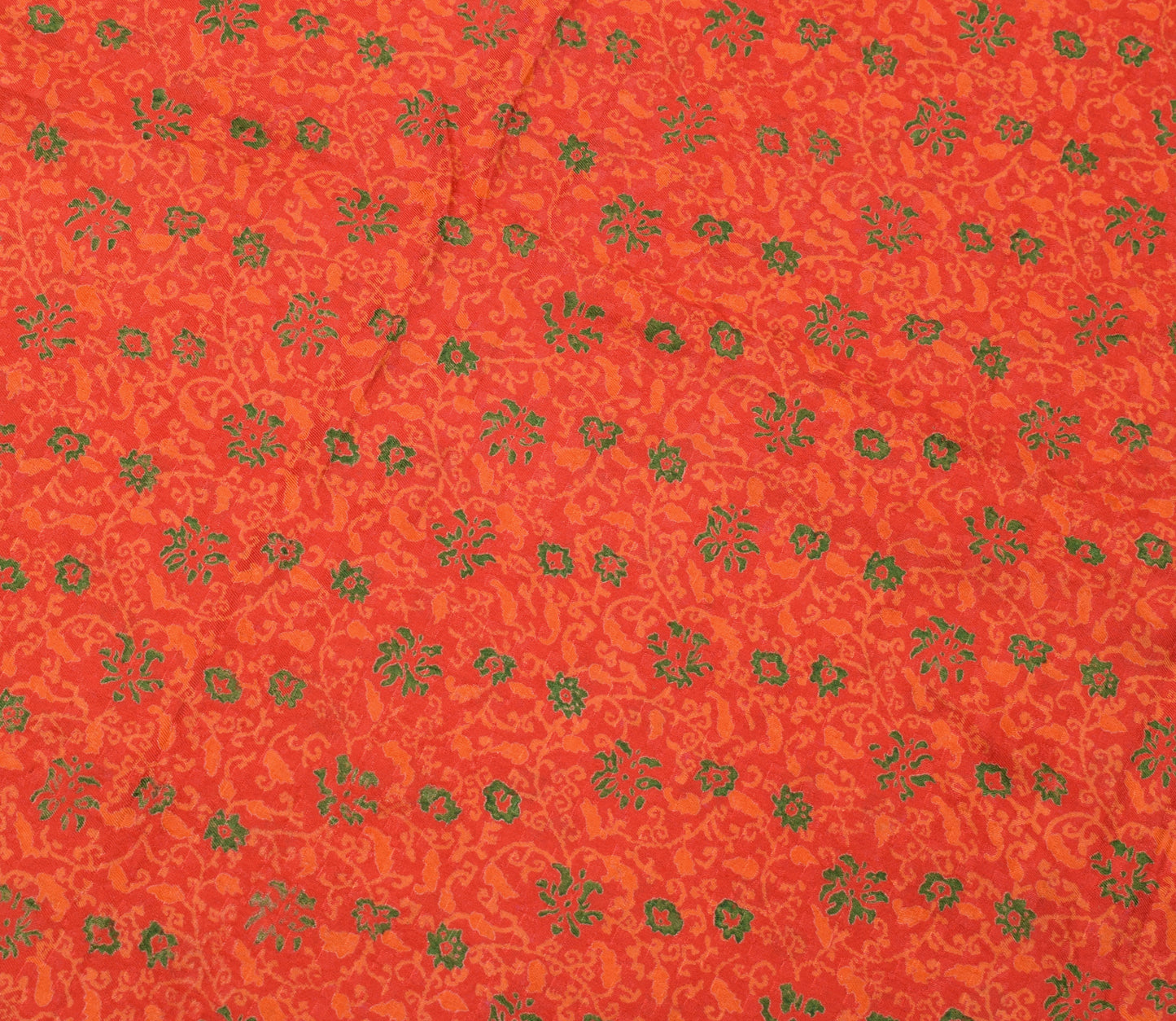 Sushila Vintage Dark Orange Saree 100%Pure Silk Printed Floral Soft Craft Fabric