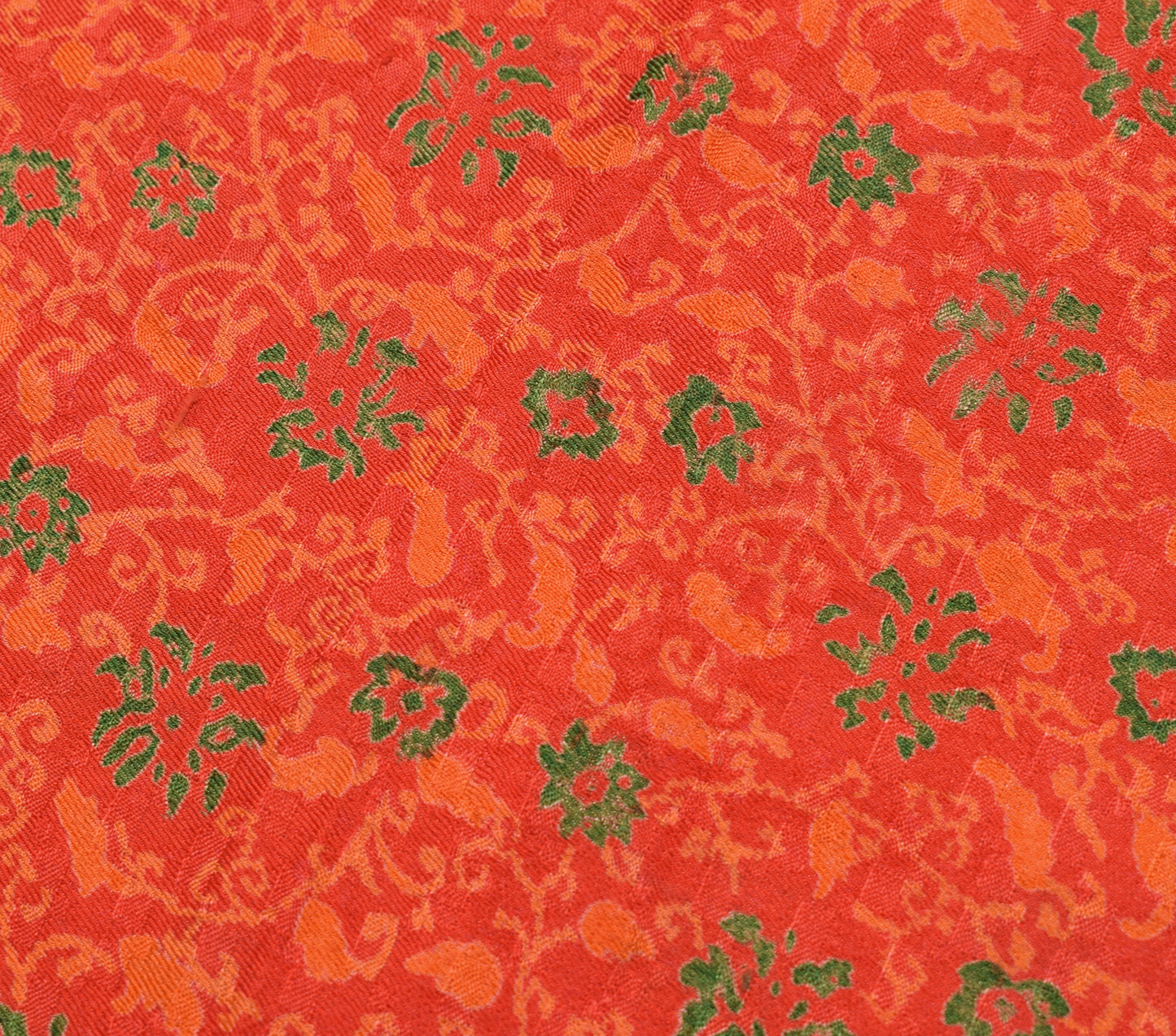 Sushila Vintage Dark Orange Saree 100%Pure Silk Printed Floral Soft Craft Fabric