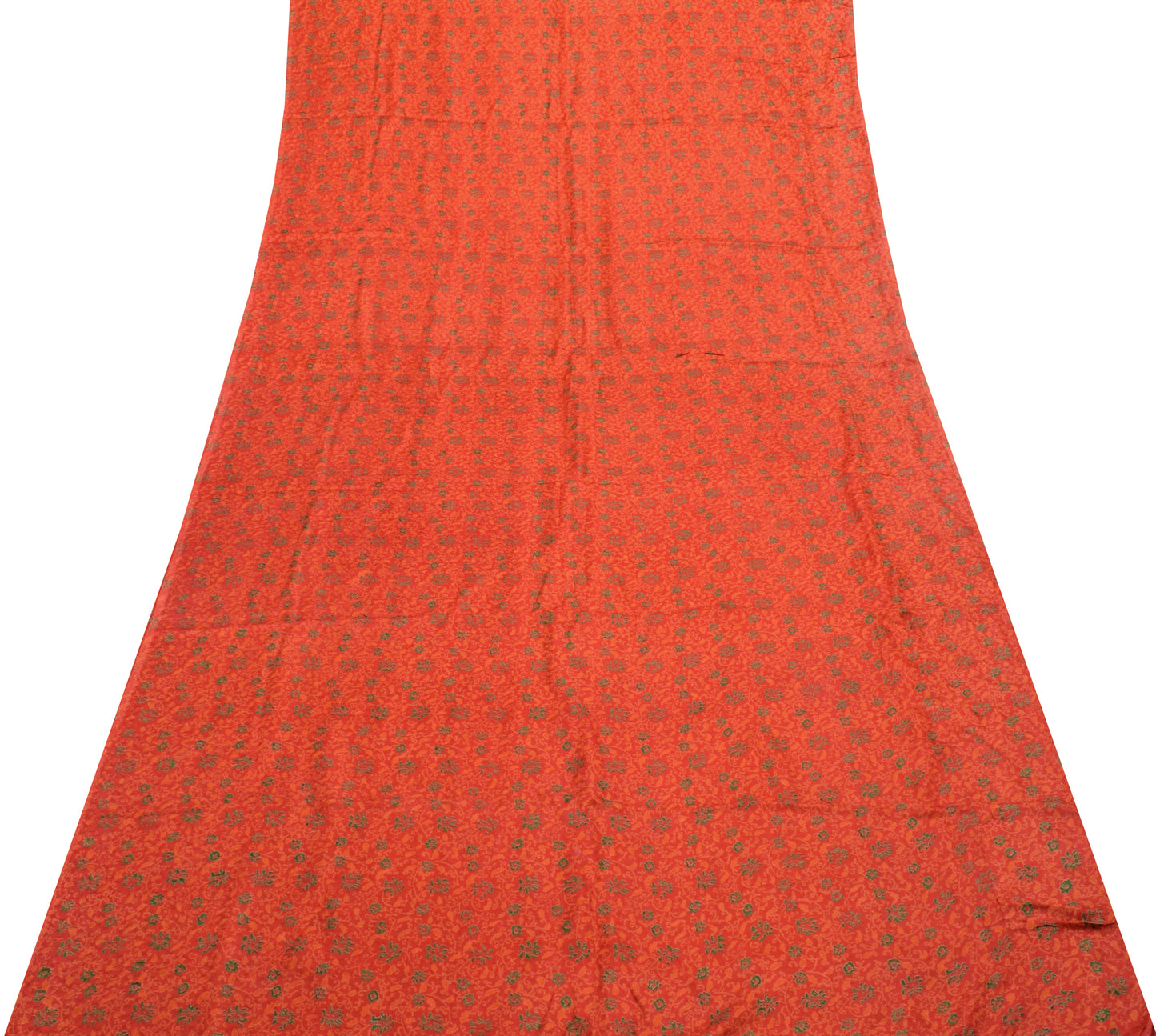 Sushila Vintage Dark Orange Saree 100%Pure Silk Printed Floral Soft Craft Fabric