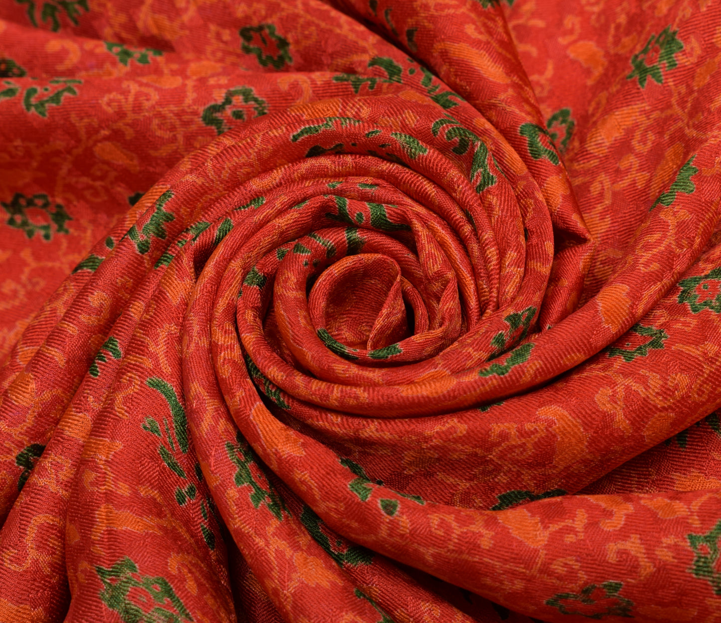 Sushila Vintage Dark Orange Saree 100%Pure Silk Printed Floral Soft Craft Fabric