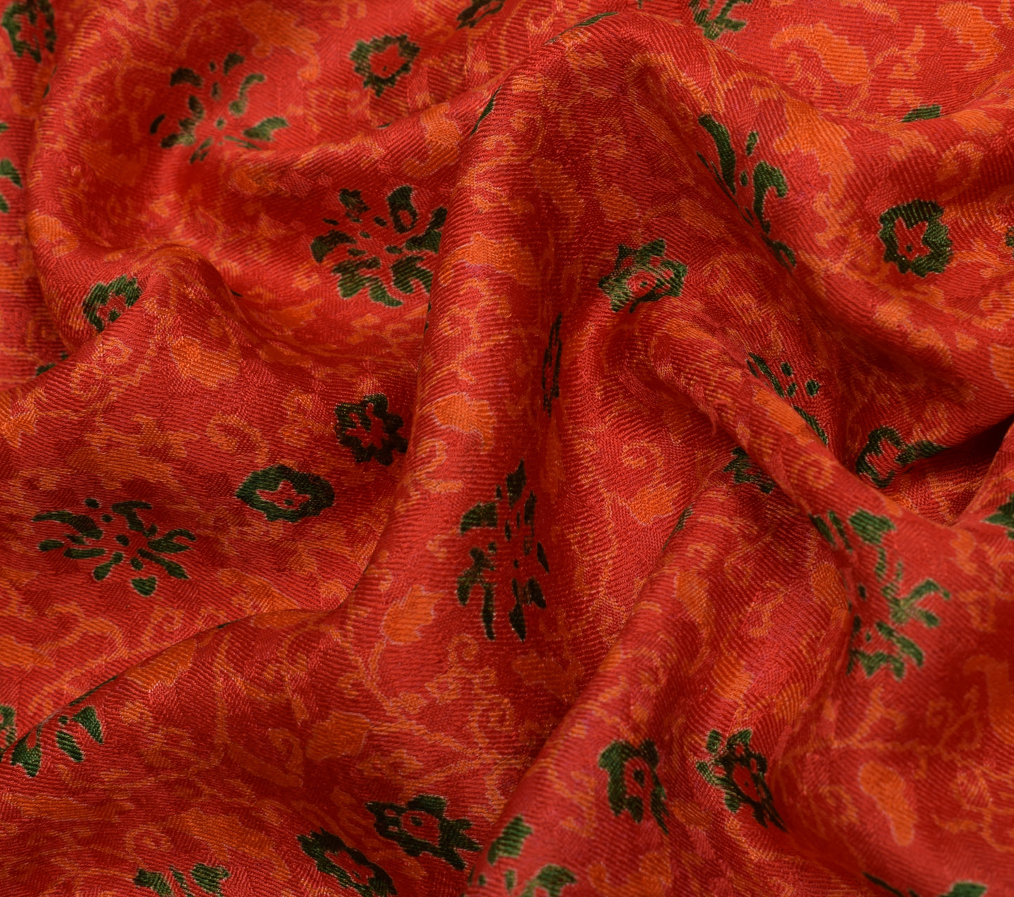 Sushila Vintage Dark Orange Saree 100%Pure Silk Printed Floral Soft Craft Fabric