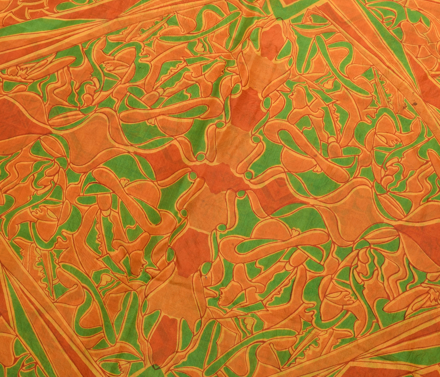 Sushila Vintage Bright Orange Saree 100% Pure Silk Printed Soft Craft Fabric